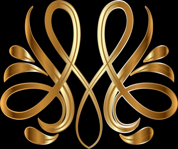 Royal simbolo dorado brillante diseño curvado sin plantilla