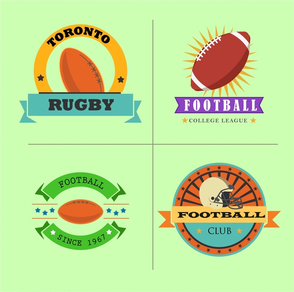 Rugby football club logo set dengan gaya warna