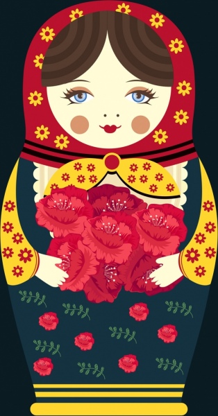 Boneka Rusia ikon closeup desain kostum tradisional