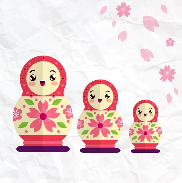 poupées russes de fond colorés tailles souriant icônes