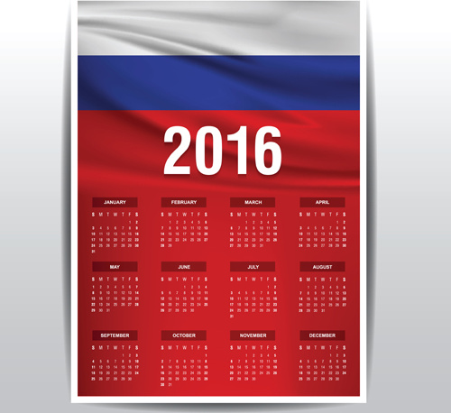 russian16 siatki kalendarza wektor