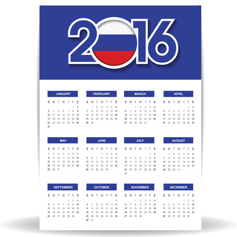 russian16 grid kalender vektor