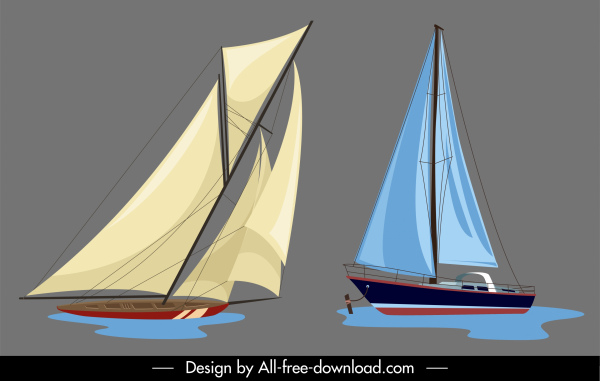 modelos de barco de vela colorido esboço clássico moderno