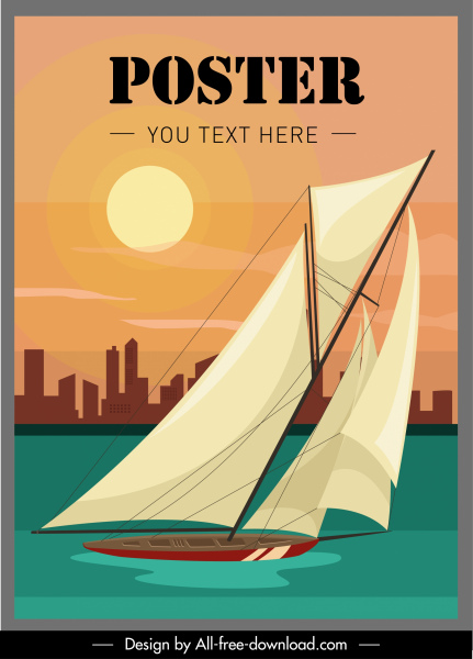 cartel de publicidad velero colorido dibujo en movimiento