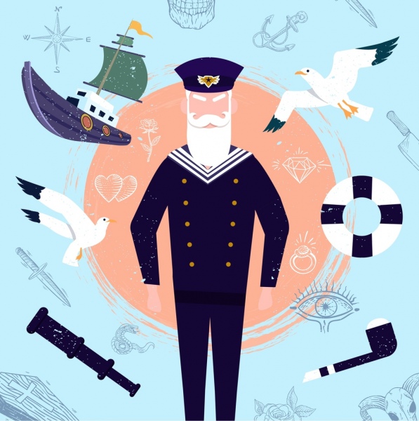 моряк дизайн элементы экспериментального корабля птиц бинокль значки