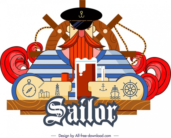 icono de marinero clásico color diseño plano