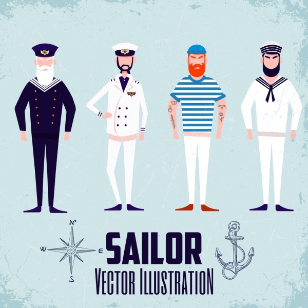 collezione di icone di marinaio barbuto uomini personaggi dei cartoni animati