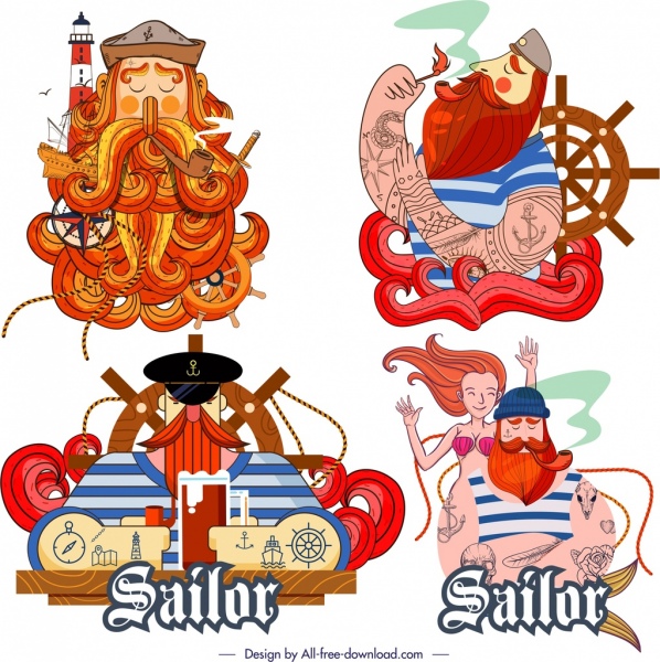 denizci simgeler renkli klasik tasarım