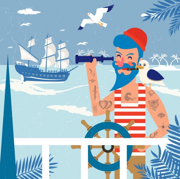 pelaut pekerjaan latar belakang tato laki-laki kapal laut ikon