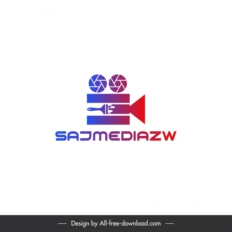 sajmediazw logotipo gradiente cor de filme plano câmera esboço textos planos