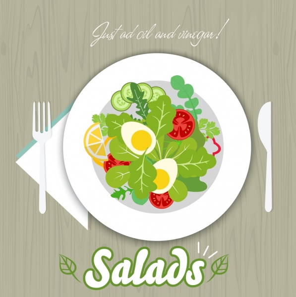 salada de publicidade plano multicolorido desenha vários ícones de vegetais