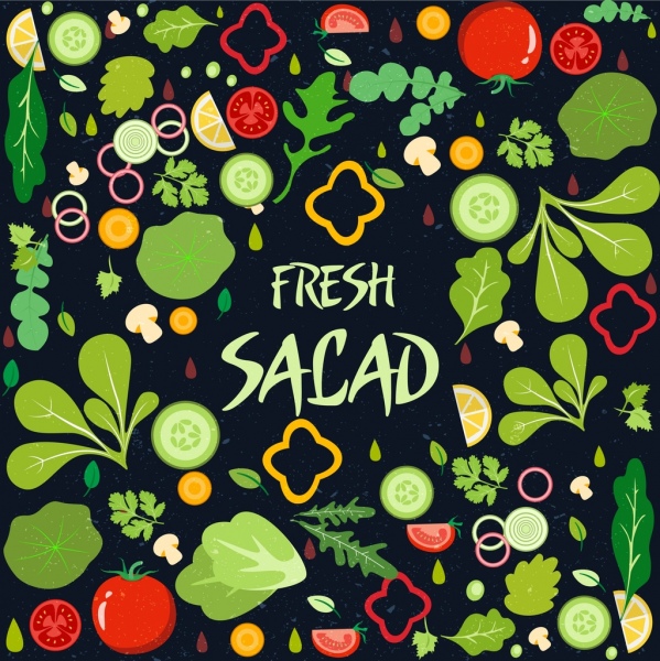 latar belakang salad ikon sayuran segar desain warna-warni