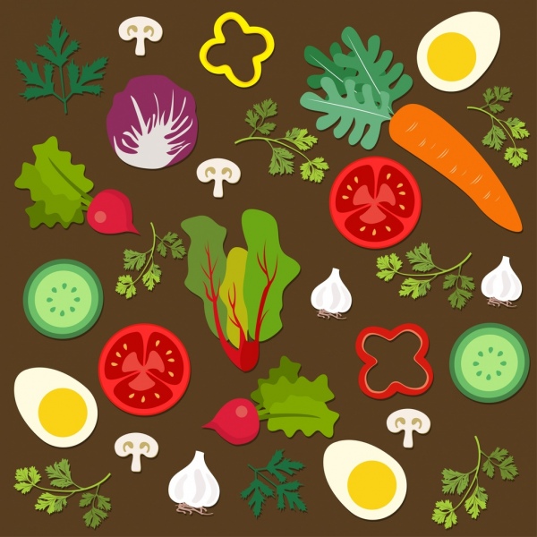 элементы дизайна кухни салат различные плоские разноцветные значки
