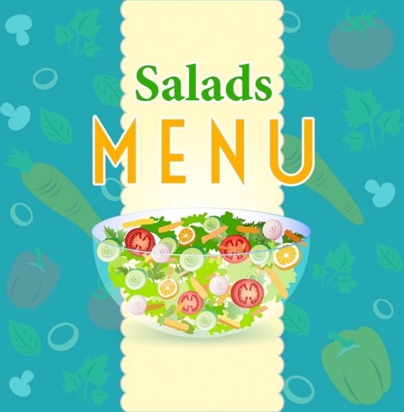 Ensalada de verduras Bowl iconos menu cover template