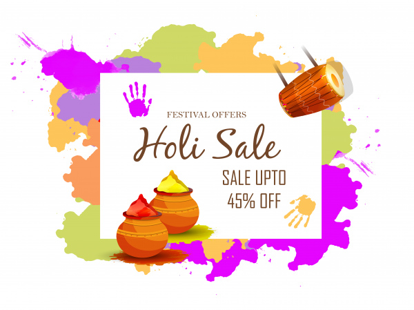 Verkauf Banner oder Verkauf Plakat für Festival der Holi Feier Hintergrund Vektor