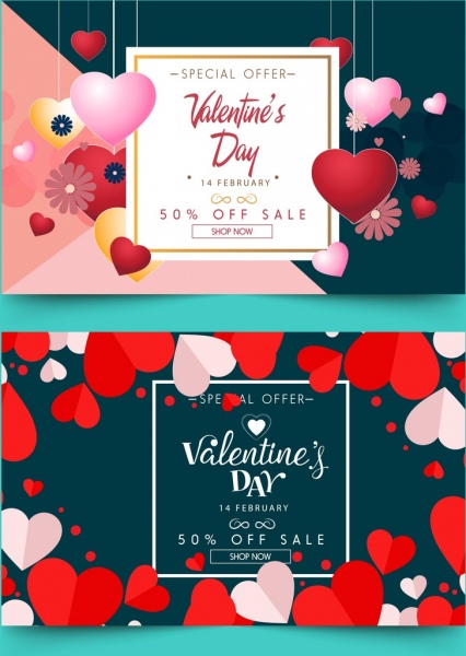 bannière de vente définit le thème Saint Valentin suspendus décoration coeurs