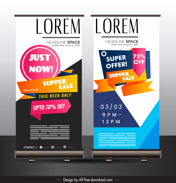template banner penjualan desain standee vertikal modern warna-warni