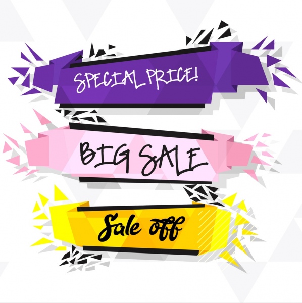 Verkauf Banner Vorlagen 3d violett lila gelben Bänder