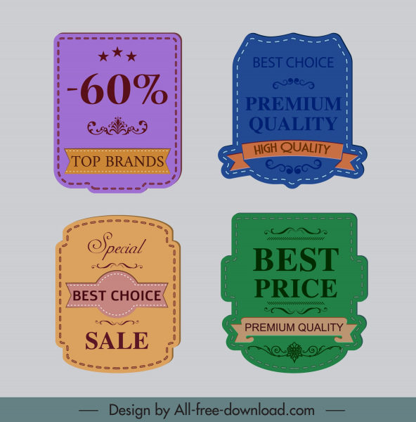 Verkauf Etikettenvorlagen farbige retro Dekor elegantes design