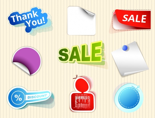 raccolta di varie forme di vendita adesivo colorato isolamento 3d
