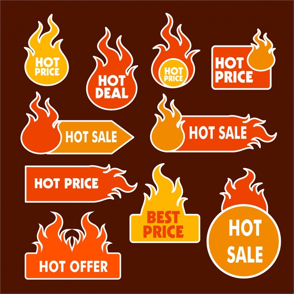 coleção de distintivos de vendas isolada com estilo fogo quente
