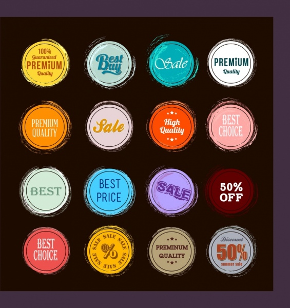 círculo colorido de vendas de selos coleção design plano clássico