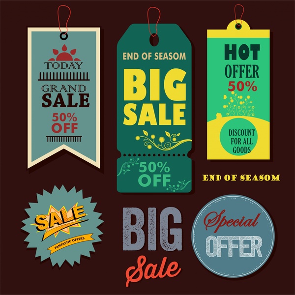 design de collection tags vente avec divers styles vintage