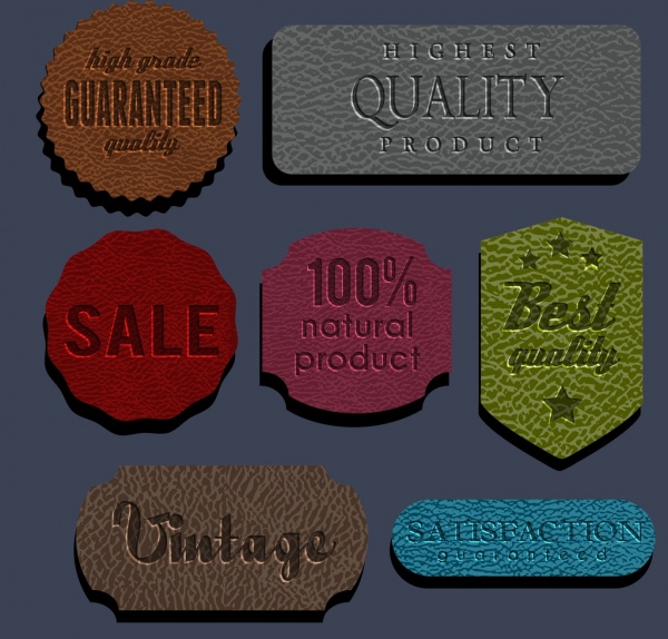 销售标签收集皮革背景各种颜色的形状