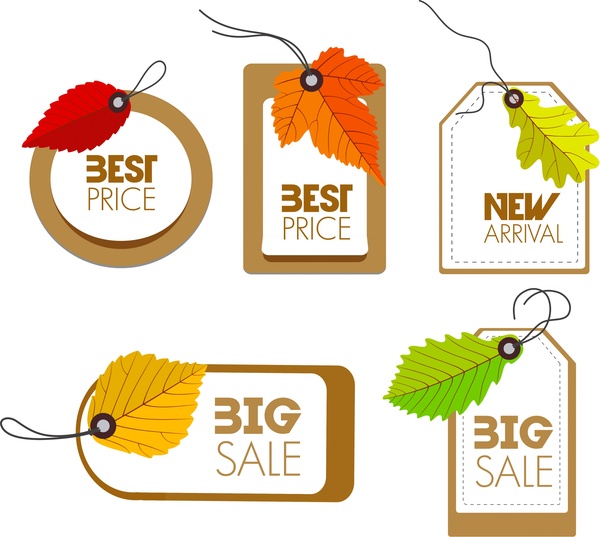 coleção de etiquetas vendas de várias formas com folhas design