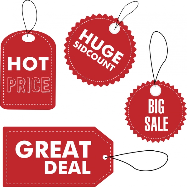 Sales Tags Design With Red Flat Style