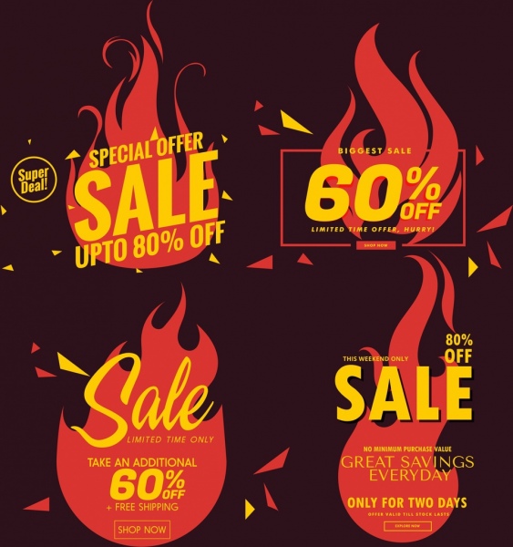 vendas de etiquetas modelos vermelho fogo ícone decoração de textos