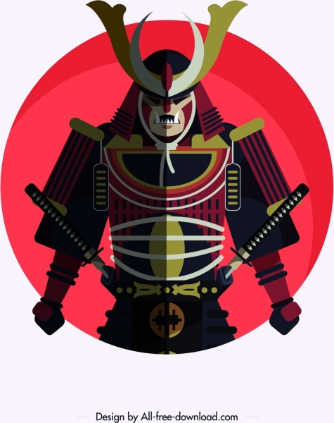 Samurairüstungsikone färbte klassisches Design