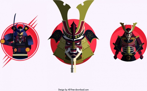 Samurai ícones armadura máscara de design