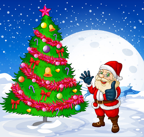 Santa dan pohon Natal vektor