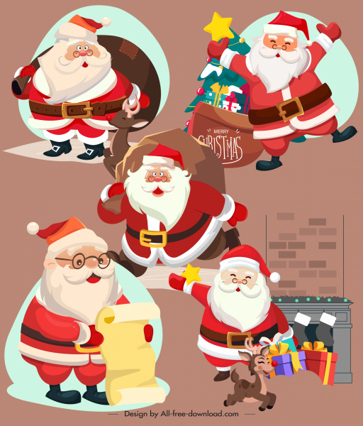 Санта Клаус иконы смешные мультипликационные персонажи эскиз