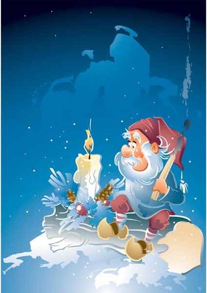 雪のメリー クリスマス カード ベクトルにキャンドルとサンタ クロース