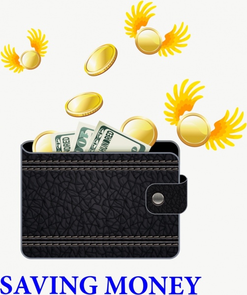 Tabungan uang konsep bersayap koin dompet ikon dekorasi