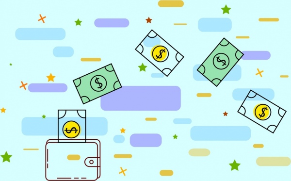 Tabungan konsep latar belakang uang dompet ikon datar desain