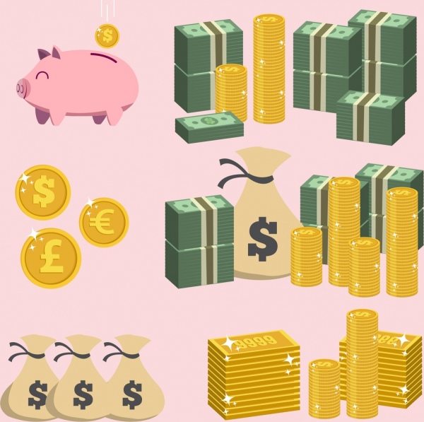 ahorro diseño iconos de elementos piggy bank moneda dinero