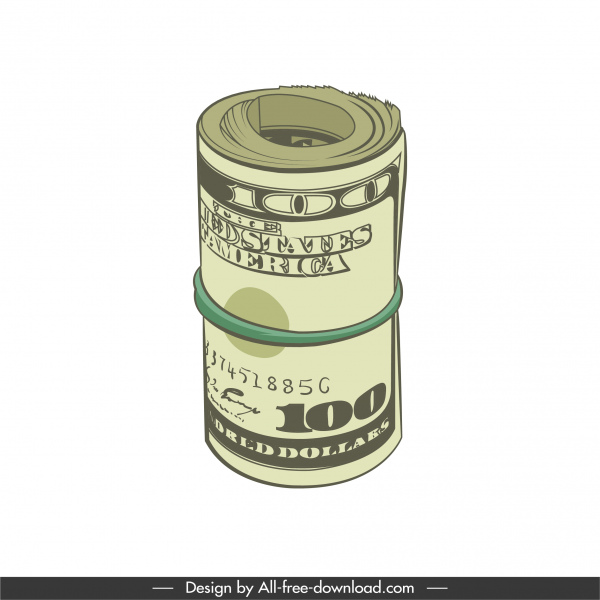 ikon tabungan digulung dolar sketsa desain 3d