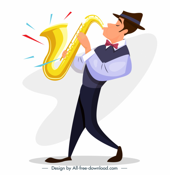 icono de saxofonista dinámico boceto plano de dibujos animados