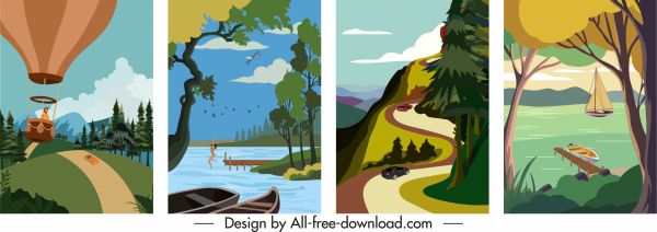 carteles de paisaje plantillas colorido diseño clásico