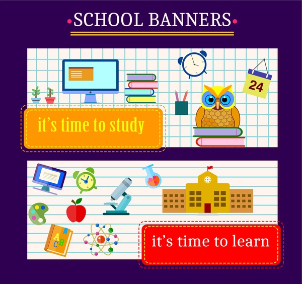 bandeiras de escola de design elementos de educação, no fundo da página
