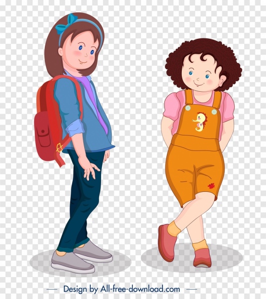 Schulmädchen-Symbol farbig Zeichentrickfigur