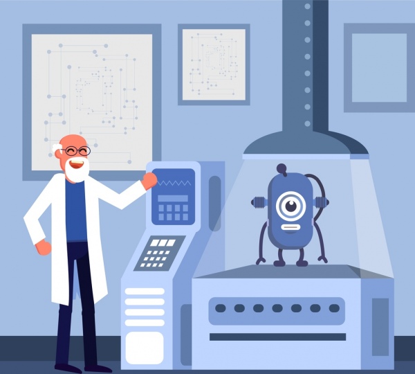 icônes de robot science contexte scientifique cartoon design