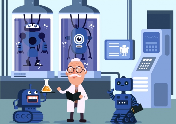 ilmu latar belakang kerja ilmuwan robot ikon laboratorium