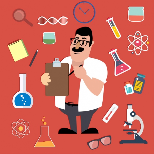 elementy projektu nauki prace naukowca ikony narzędzi laboratoryjnych