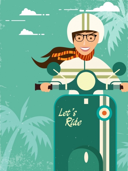 scooter annonce riding fille icône décoration rétro