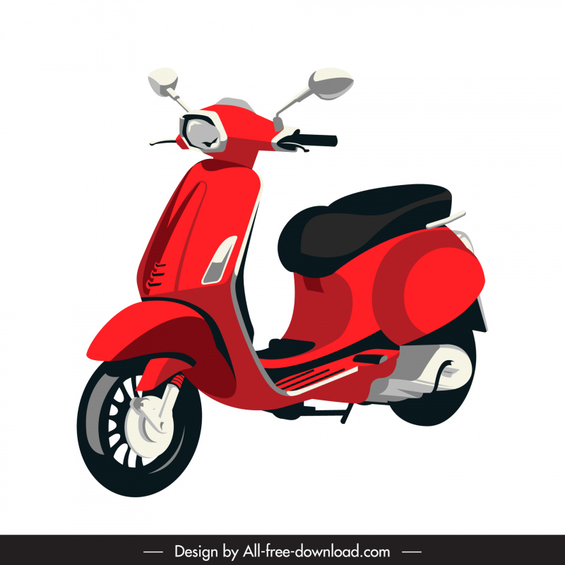 Scooter Icon Classic 3D Sketch Red Décor