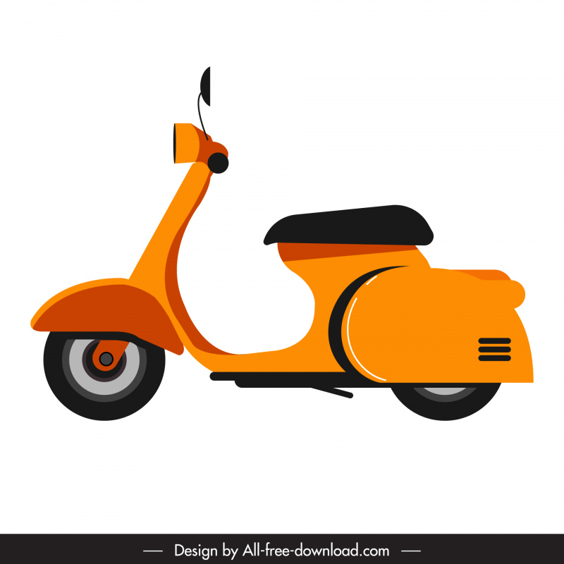 scooter icône plat classique dessiné à la main contour vue latérale croquis